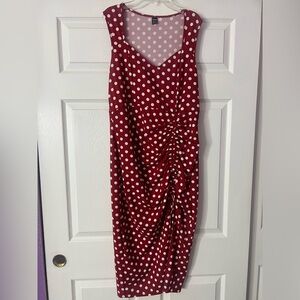 SHEIN Red and White Ruched Midi Dress V-Neck Sleeveless